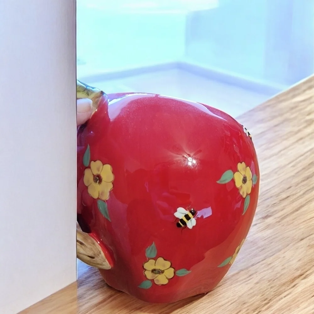 Susan Winget Red Apple Blossom Honey Bees Pitcher Cracker Barrel Cottagecore